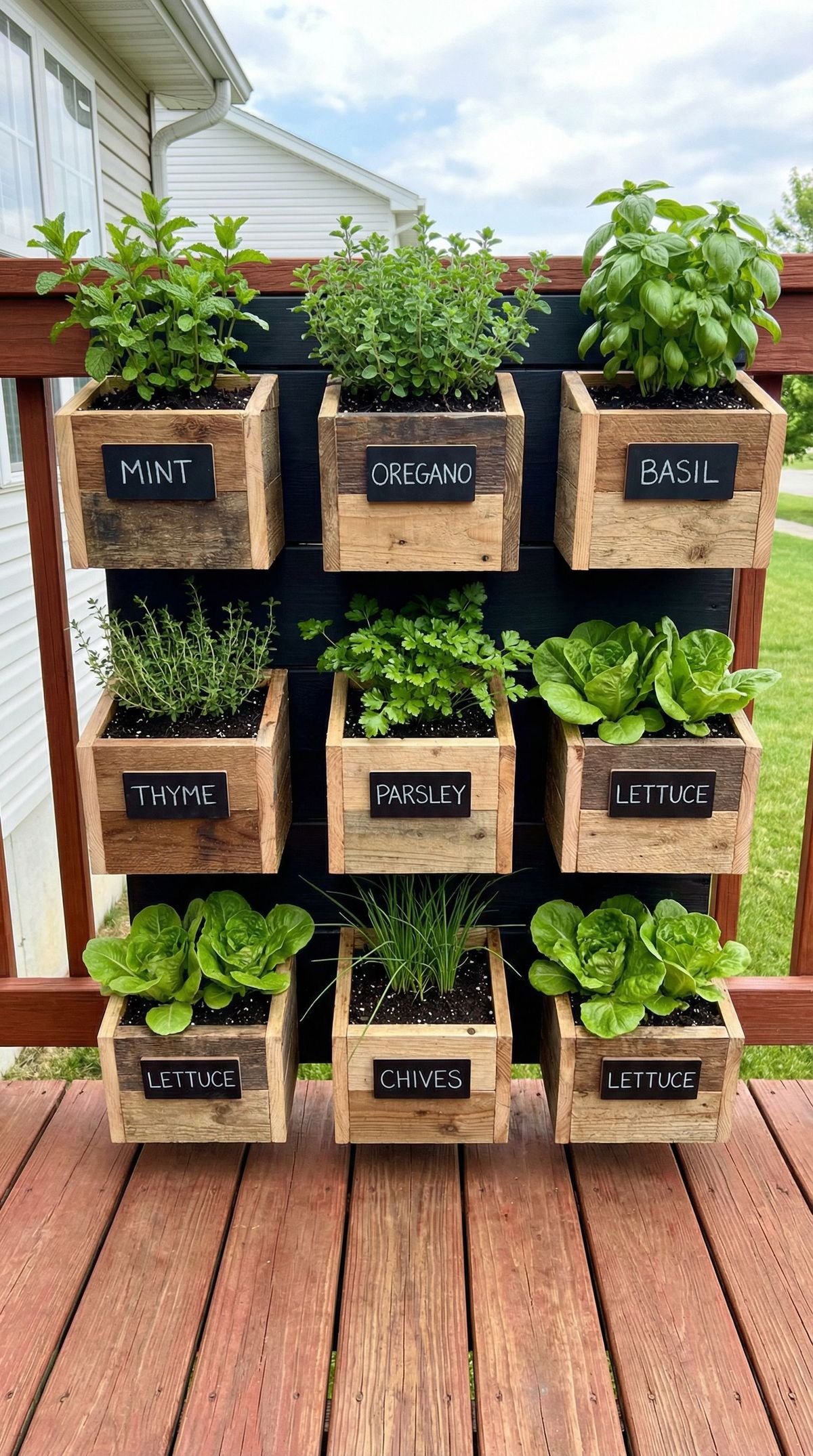 Macetas con hierbas en un balcón